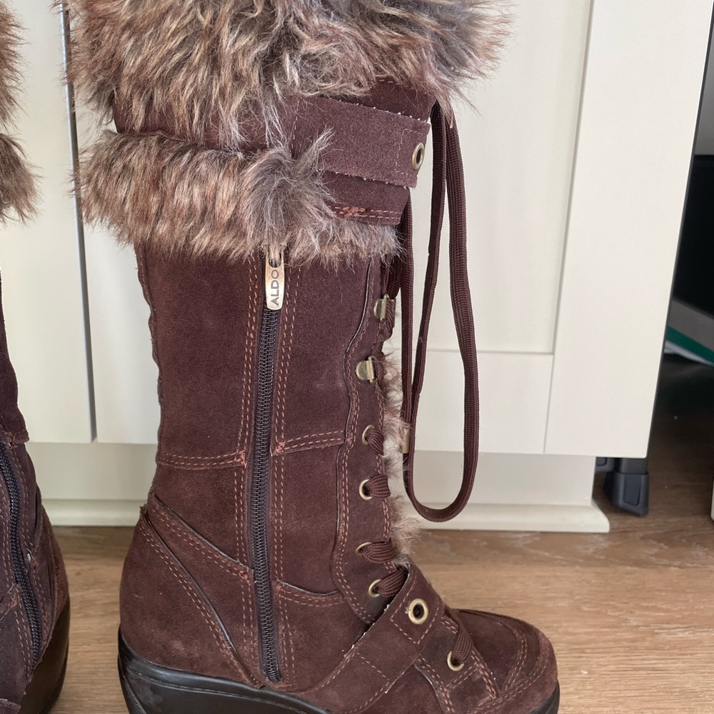 Aldo Dark Brown Fur-Trimmed Winter Boots - Picture 3 of 4